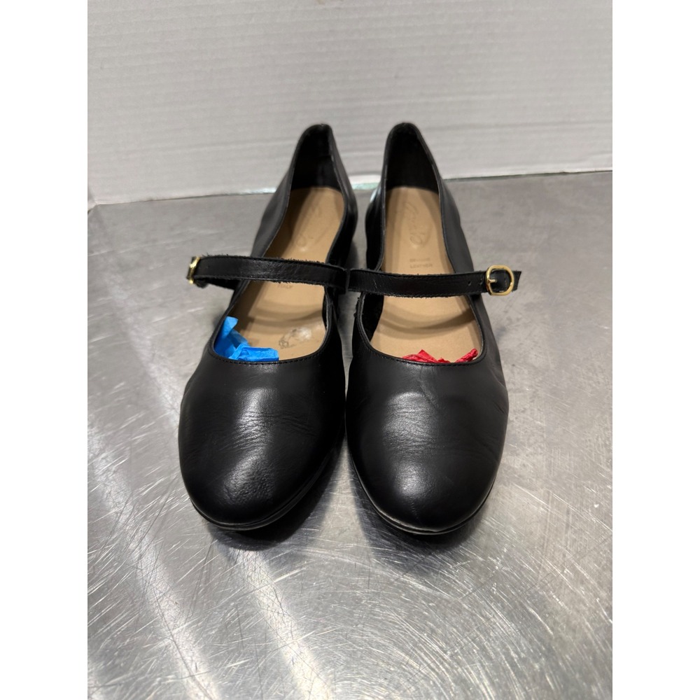 Genuine Leather Mary Jane Flats Black Made in Italy Round Toe Buckle Strap 9 US